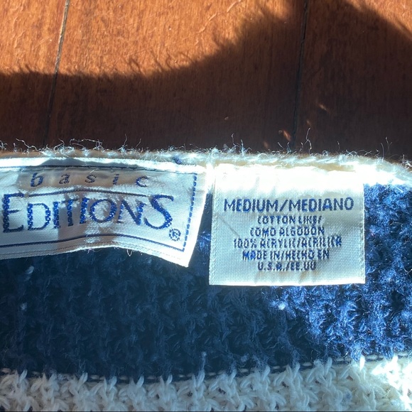 White, navy blue, and light blue button up sweater - Picture 3 of 3